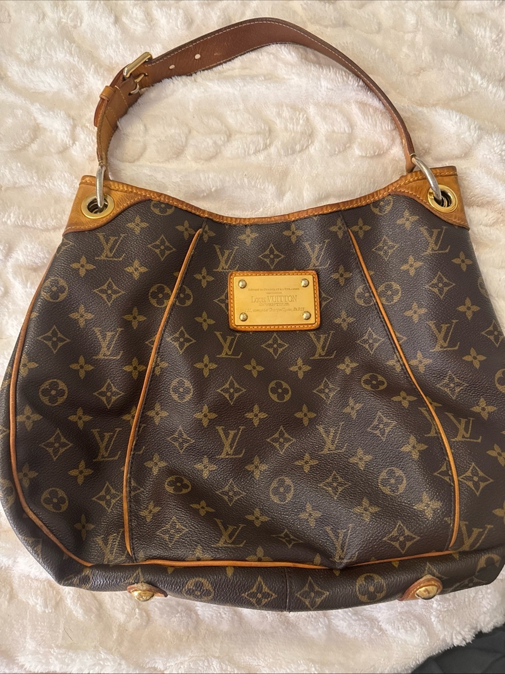Louis Vuitton Galleria PM Brown Monogram Hobo Shoulder Bag with Tan Trim